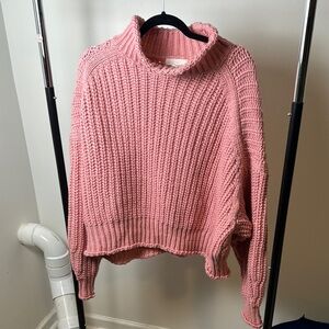 H&M Mock Neck Chunky Knit Pink Cozy Warm Winter Wool Blend Boxy Sweater Size XL